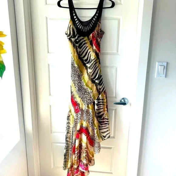 CLASSIC ANIMAL PRINT RUFFLE MULTI COLOR MAXI DRESS SIZE 36 100% COTTON SIZE 36 - Picture 2 of 15